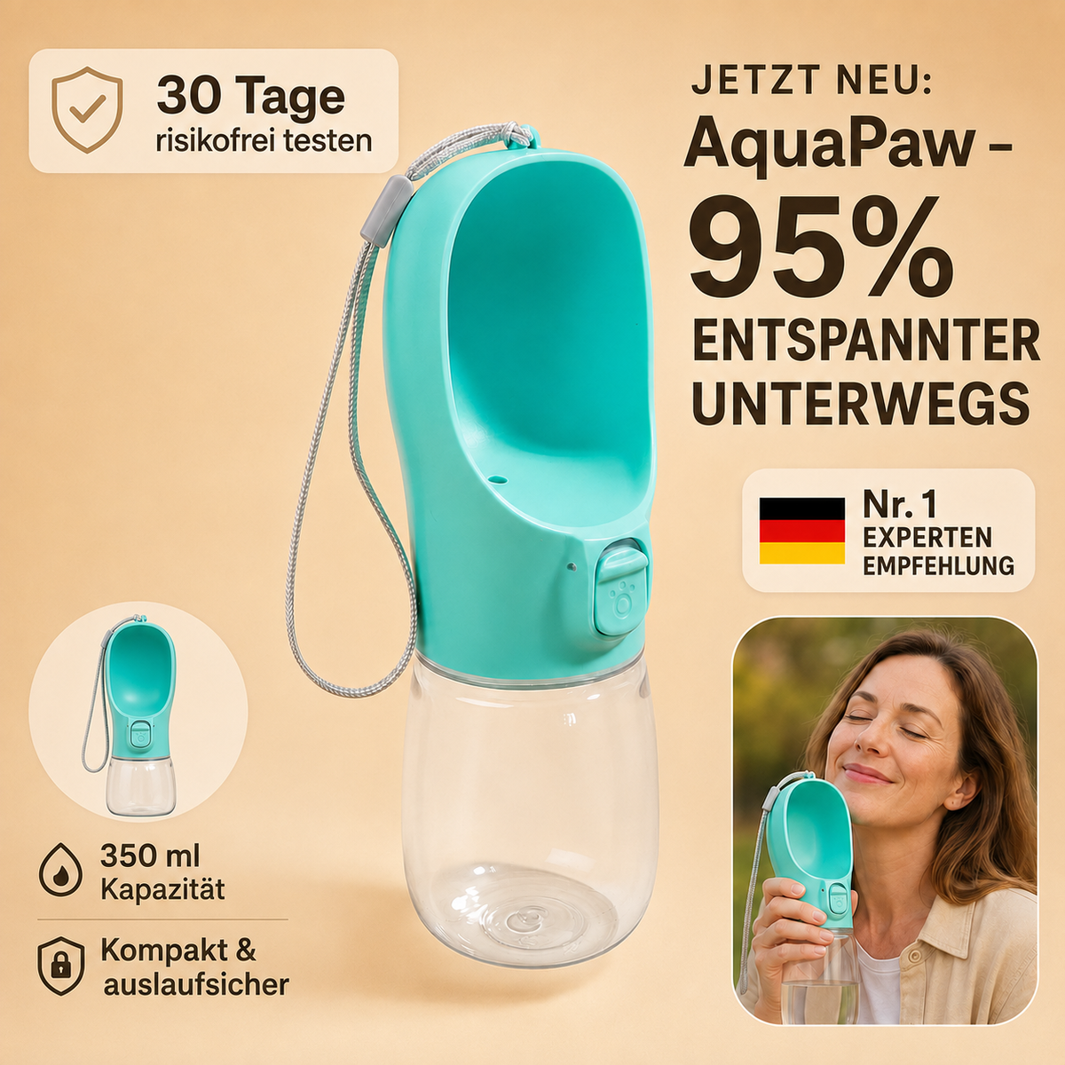 AquaPaw™ – Trinkflasche für Hunde für Spaziergänge, Reisen & unterwegs
