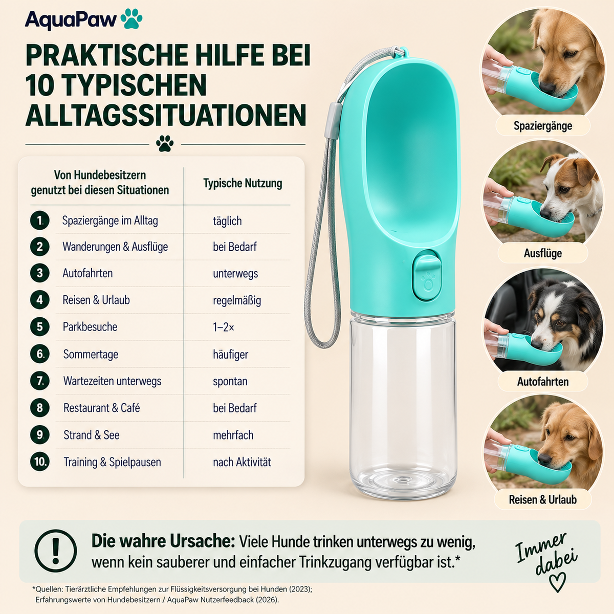 AquaPaw™ – Trinkflasche für Hunde für Spaziergänge, Reisen & unterwegs