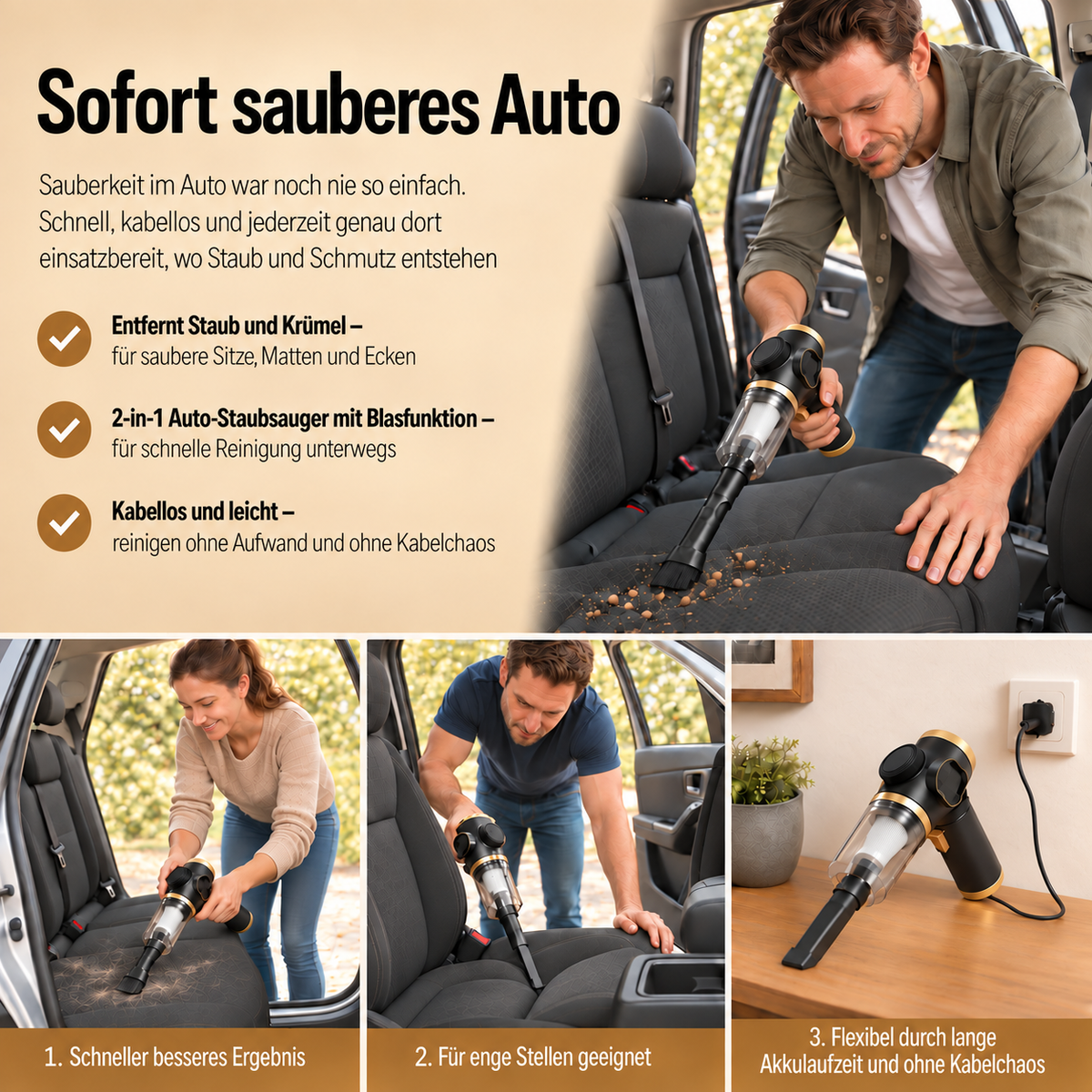 AutoClean Pro™ - Kabelloser Handstaubsauger für Auto & Zuhause